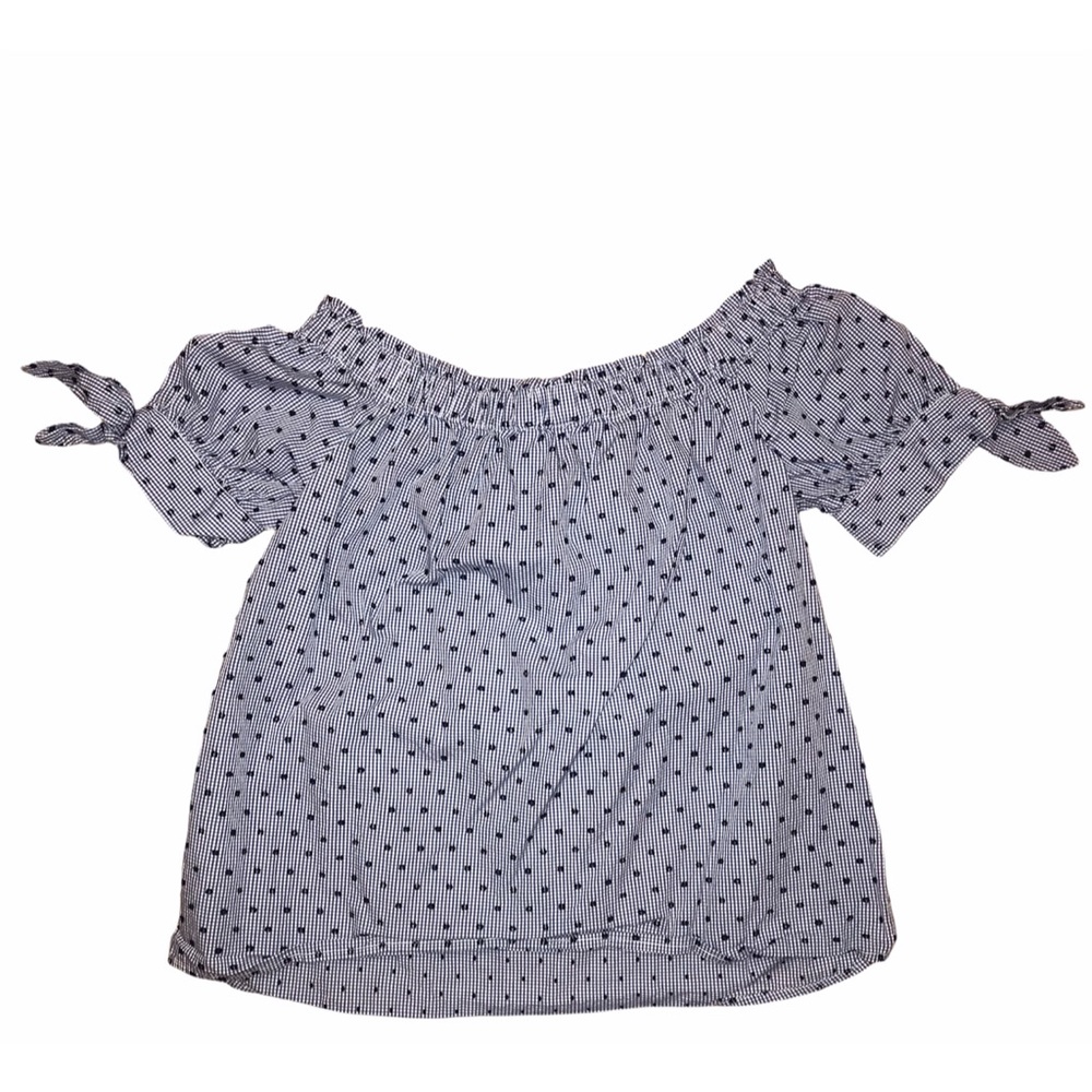 CeCe Blue Check Short Sleeve Top with Ties